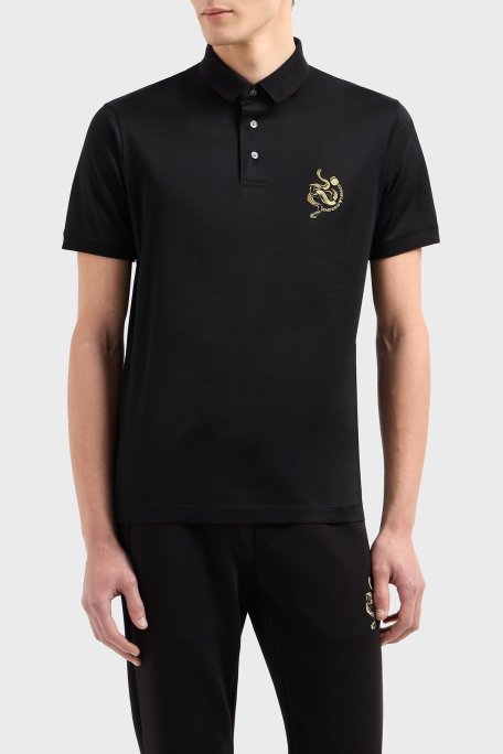 Emporio Armani Pamuk Karışımlı Logolu Düğmeli Erkek Polo Yaka T Shirt EM001704 AF10017 MC183 SİYAH - Emporio Armani