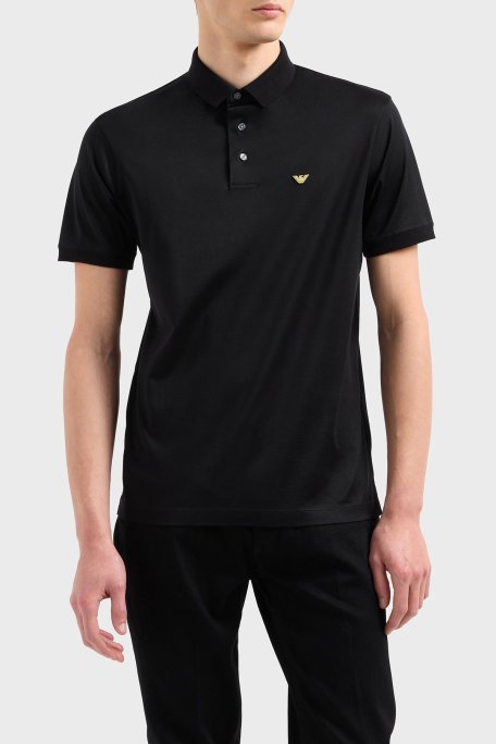 Emporio Armani Pamuk Karışımlı Logolu Düğmeli Erkek Polo Yaka T Shirt EM001704 AF10017 MC184 SİYAH - Emporio Armani