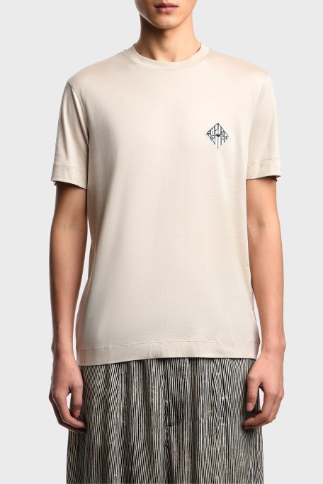 Emporio Armani Pamuk Karışımlı Logolu Slim Fit Bisiklet Yaka Erkek T Shirt EM005281 AF13747 M1384 BEJ - Emporio Armani