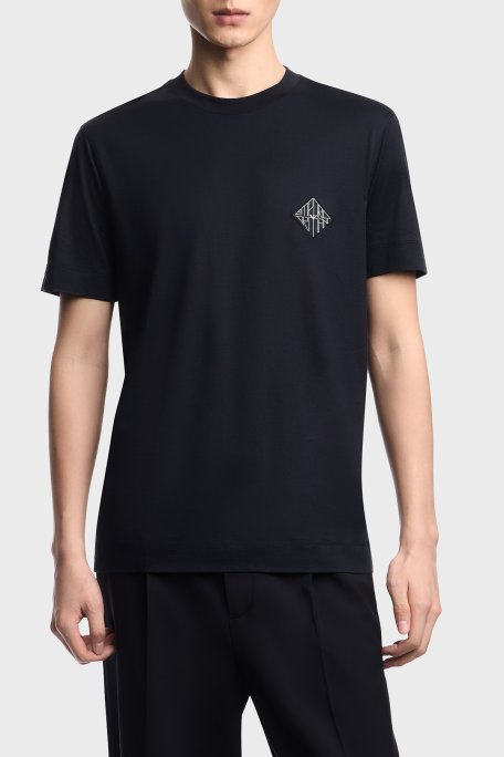 Emporio Armani Pamuk Karışımlı Logolu Slim Fit Bisiklet Yaka Erkek T Shirt EM005281 AF13747 MB638 LACİVERT - Emporio Armani