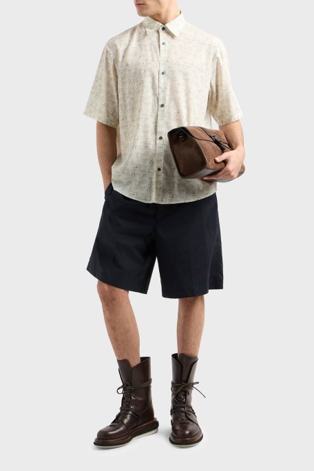 Emporio Armani Pamuk Karışımlı Oversize Fit Tamamı Baskılı Erkek Gömlek EM001535 AF14214 MB046 EKRU - Emporio Armani (1)