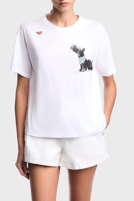 Emporio Armani Pamuk Karışımlı Regular Fit Bisiklet Yaka Kadın T Shirt EW004386 AF24854 U0002 BEYAZ - Emporio Armani