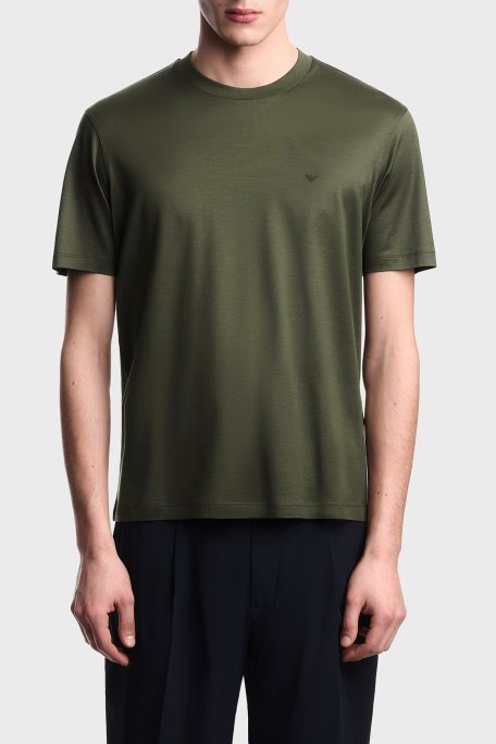 Emporio Armani Pamuk Karışımlı Regular Fit Bisiklet Yaka Erkek T Shirt EM005491 AF24839 U8121 HAKİ - Emporio Armani