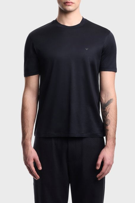 Emporio Armani Pamuk Karışımlı Regular Fit Bisiklet Yaka Erkek T Shirt EM005491 AF24839 UB118 LACİVERT - Emporio Armani