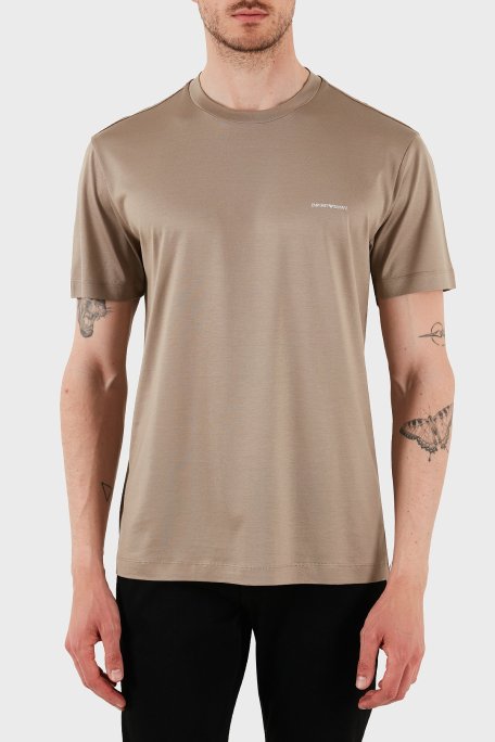 Emporio Armani Pamuk Karışımlı Regular Fit Bisiklet Yaka Logolu Erkek T Shirt 8N1TD8 1JUVZ U6167 BEJ - Emporio Armani