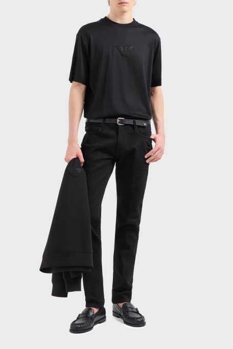 Emporio Armani Pamuk Karışımlı Regular Fit Bisiklet Yaka Logolu Erkek T Shirt EM001493 AF10017 UC001 SİYAH - Emporio Armani (1)