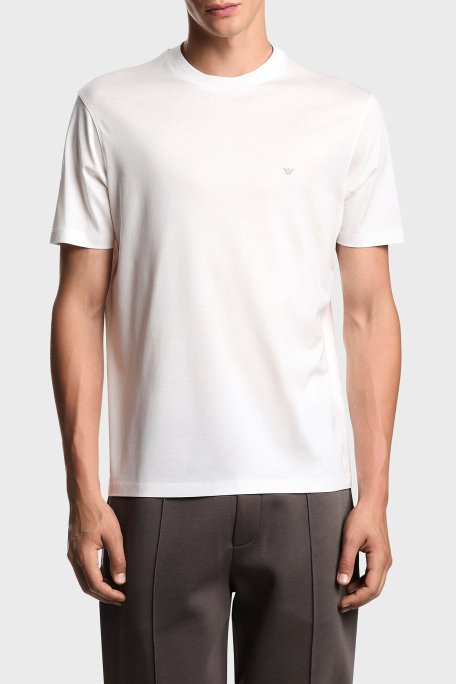 Emporio Armani Pamuk Karışımlı Regular Fit Bisiklet Yaka Logolu Erkek T Shirt EM003137 AF10761 U0003 BEYAZ - Emporio Armani