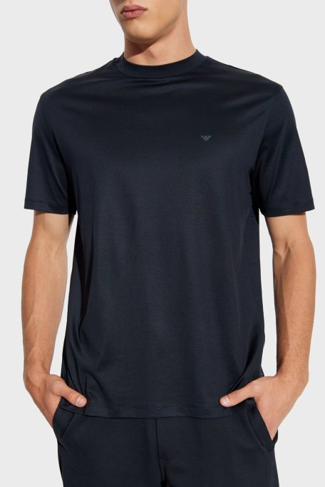 Emporio Armani Pamuk Karışımlı Regular Fit Bisiklet Yaka Logolu Erkek T Shirt EM003137 AF10761 UB118 LACİVERT - Emporio Armani