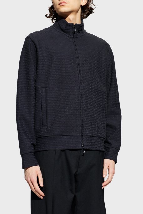 Emporio Armani Pamuk Karışımlı Regular Fit Fermuarlı Dik Yaka Logolu Erkek Sweat EM004534 AF13700 FB413 LACİVERT - Emporio Armani