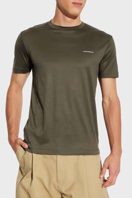 Emporio Armani Pamuk Karışımlı Regular Fit Logolu Bisiklet Yaka Erkek T Shirt 8N1TD8 1JUVZ U7042 HAKİ - Emporio Armani