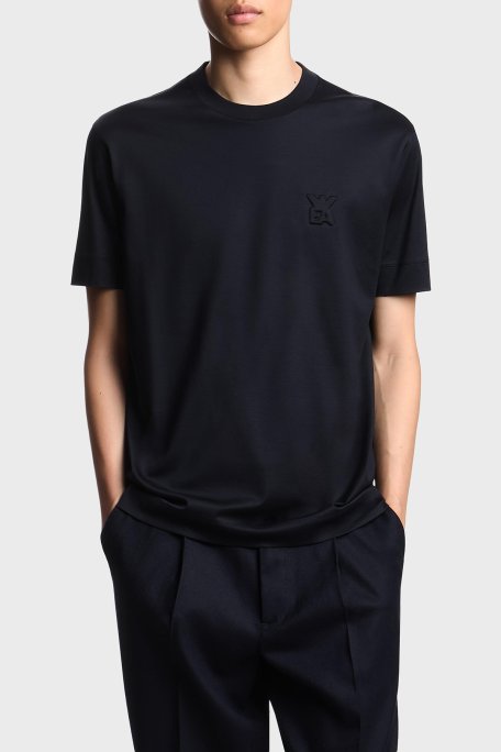 Emporio Armani Pamuk Karışımlı Regular Fit Logolu Bisiklet Yaka Erkek T Shirt EM002963 AF10761 UB118 LACİVERT - Emporio Armani