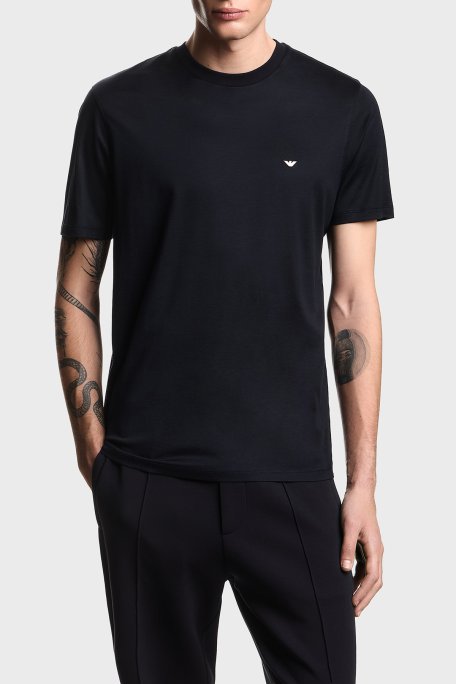 Emporio Armani Pamuk Karışımlı Regular Fit Logolu Bisiklet Yaka Erkek T Shirt EM004592 AF13747 UB118 LACİVERT - Emporio Armani