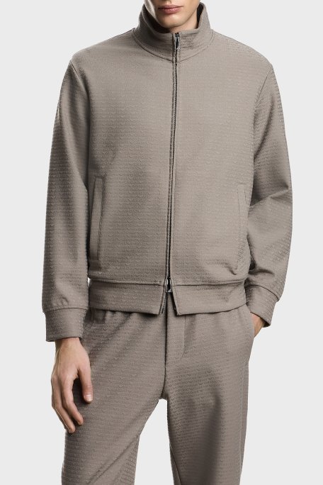 Emporio Armani Pamuk Karışımlı Regular Fit Logolu Fermuarlı Dik Yaka Erkek Sweat EM004534 AF13700 F8219 GRİ - Emporio Armani