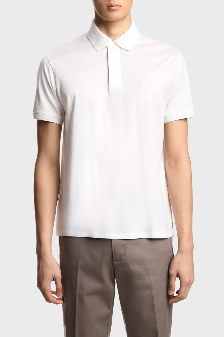 Emporio Armani Pamuk Karışımlı Regular Fit Logolu Kısa Kollu Düğmeli Erkek Polo EM004588 AF10017 U0003 BEYAZ - Emporio Armani