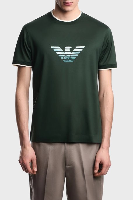 Emporio Armani Pamuk Karışımlı Slim Fit Bisiklet Yaka Erkek T Shirt EM005271 AF10017 U7263 HAKİ - Emporio Armani