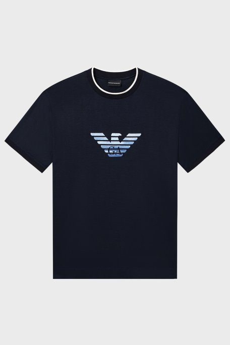 Emporio Armani Pamuk Karışımlı Slim Fit Bisiklet Yaka Erkek T Shirt EM005271 AF10017 UB118 LACİVERT - Emporio Armani