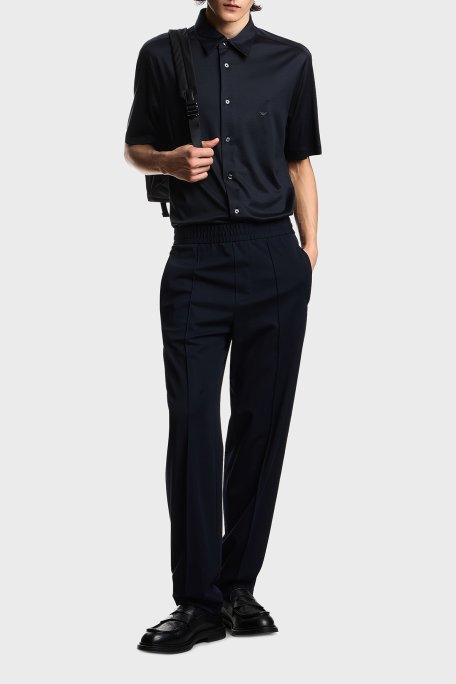 Emporio Armani Pamuk Karışımlı Slim Fit Logolu Kısa Kollu Erkek Gömlek EM004603 AF10017 UB118 LACİVERT - Emporio Armani (1)