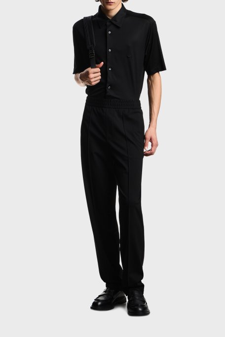 Emporio Armani Pamuk Karışımlı Slim Fit Logolu Kısa Kollu Erkek Gömlek EM004603 AF10017 UC001 SİYAH - Emporio Armani (1)