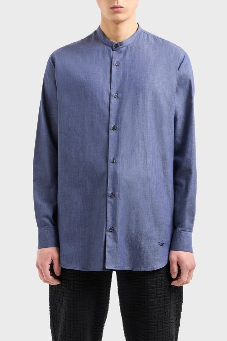 Emporio Armani Pamuklu Bant Yaka Erkek Gömlek 3D1CN8 1DAAZ 0941 LACİVERT - Emporio Armani