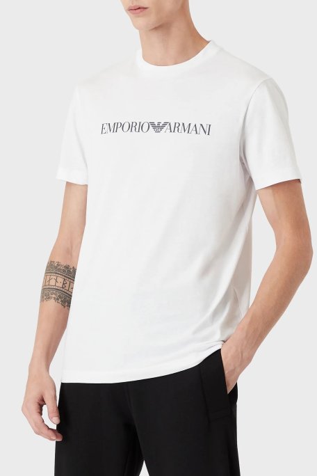 Emporio Armani Pamuklu Baskılı Regular Fit Bisiklet Yaka Erkek T Shirt 8N1TN5 1JPZZ 0146 BEYAZ - Emporio Armani