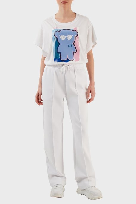 Emporio Armani Pamuklu Belden Bağlamalı Bol Paça Spor Bayan Pantolon 3R2P6E 1JHSZ 0100 BEYAZ - Emporio Armani