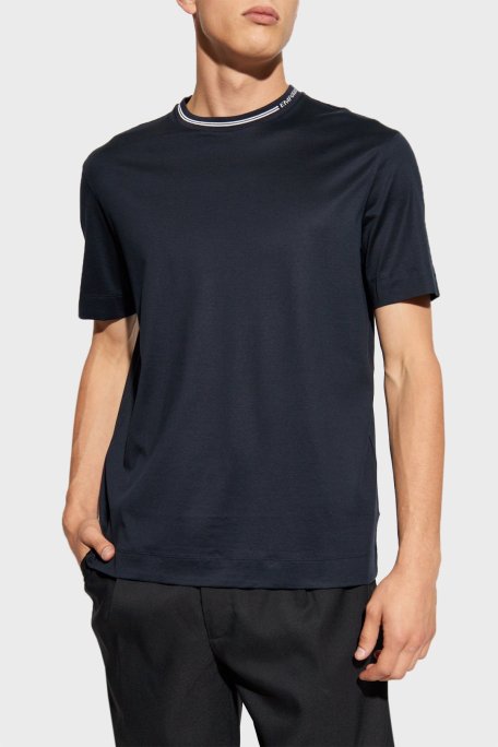Emporio Armani Pamuklu Bisiklet Yaka Erkek T Shirt 6D1T95 1JOSZ 0920 LACİVERT - Emporio Armani