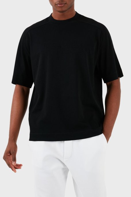 Emporio Armani Pamuklu Bisiklet Yaka Oversize Erkek T Shirt 3D1T76 1JWZZ 0999 SİYAH - Emporio Armani