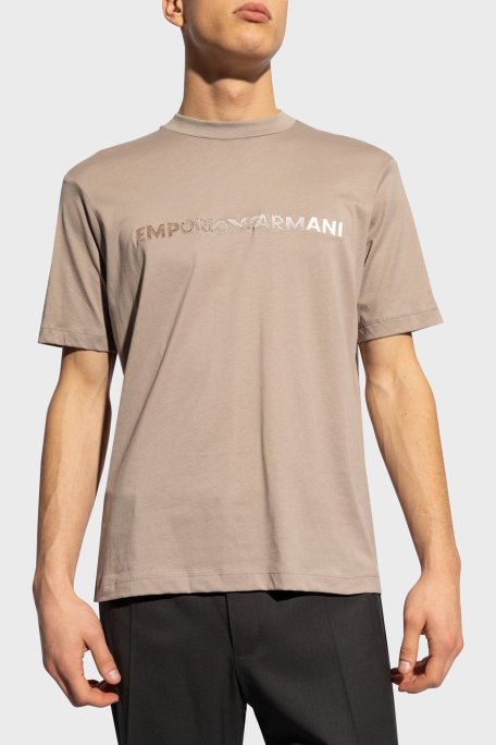 Emporio Armani Pamuklu Bisiklet Yaka Regular Fit Erkek T Shirt 3D1TG3 1JPZZ 06G7 BEJ - Emporio Armani