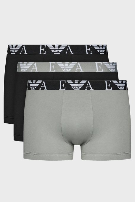 Emporio Armani Pamuklu Esnek 3 Pack Erkek Boxer 111357 4R715 35321 SİYAH-GRİ - Emporio Armani