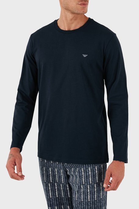 Emporio Armani Pamuklu Jakarlı Regular Fit Normal Bel Bisiklet Yaka Erkek Pijama Takımı EM000611 AF14994 MB310 MAVİ - Emporio Armani (1)