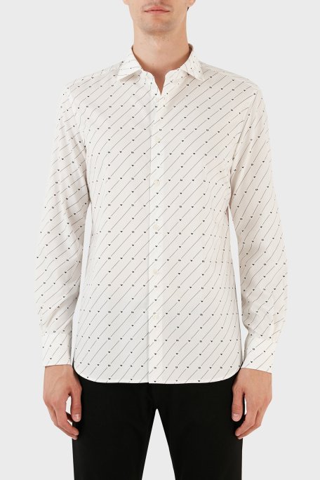 Emporio Armani Pamuklu Logo Desen Baskılı Regular Fit Erkek Gömlek 6R1C86 1NMVZ F1D8 BEYAZ - Emporio Armani
