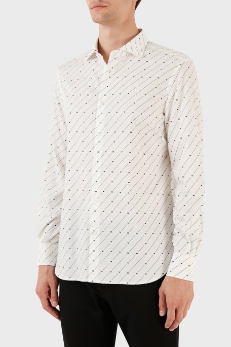Emporio Armani Pamuklu Logo Desen Baskılı Regular Fit Erkek Gömlek 6R1C86 1NMVZ F1D8 BEYAZ - Emporio Armani (1)