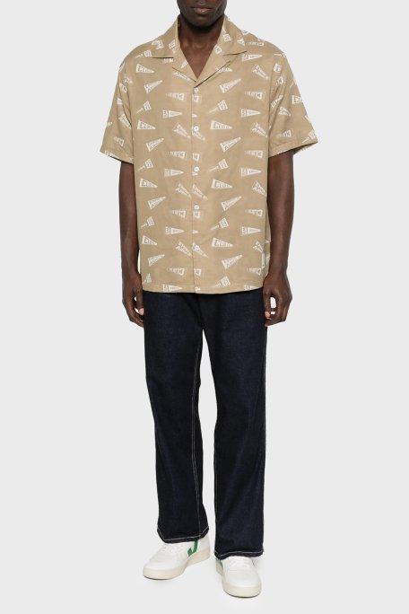 Emporio Armani Pamuklu Logo Desenli Relaxed Fit Kısa Kollu Erkek Gömlek EM001084 AF22078 F1187 KOYU BEJ - Emporio Armani (1)