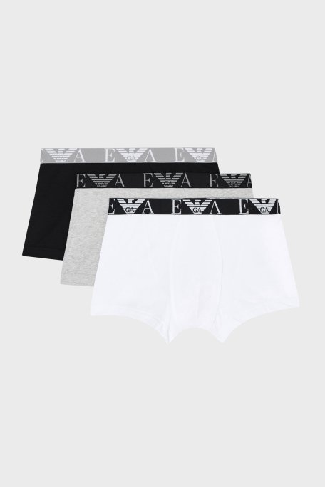 Emporio Armani Pamuklu Logolu 3 Pack Erkek Boxer EM000259 AF20668 MC197 Siyah-Gri-Beyaz - Emporio Armani