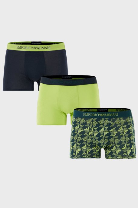 Emporio Armani Pamuklu Logolu 3 Pack Erkek Boxer EM000260 AF10800 MB240 Lacivert-Haki-Yeşil - Emporio Armani