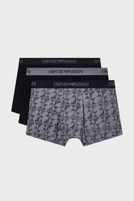 Emporio Armani Pamuklu Logolu 3 Pack Erkek Boxer EM000260 AF10800 MC200 Siyah-Gri-Siyah - Emporio Armani