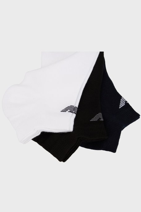 Emporio Armani Pamuklu Logolu 3 Pack Erkek Çorap EM000550 AF14446 M0091 Mavi-Siyah-Beyaz - Emporio Armani (1)