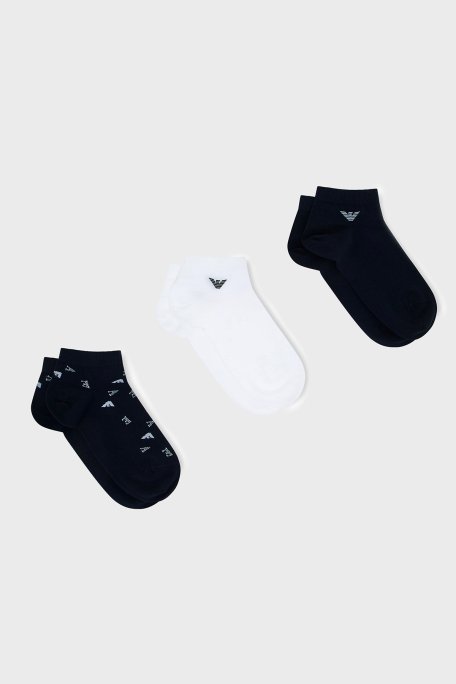 Emporio Armani Pamuklu Logolu 3 Pack Erkek Çorap EM000550 AF20653 MB434 Lacivert-Beyaz-Lacivert - Emporio Armani