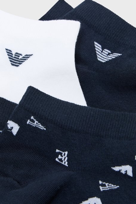 Emporio Armani Pamuklu Logolu 3 Pack Erkek Çorap EM000550 AF20653 MB434 Lacivert-Beyaz-Lacivert - Emporio Armani (1)