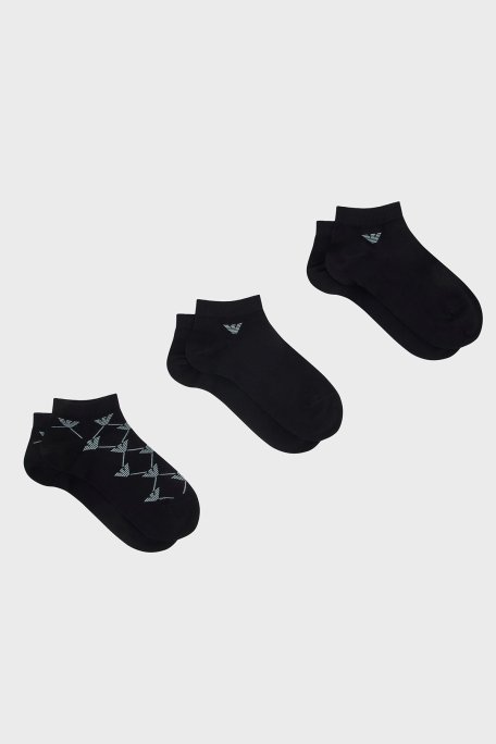 Emporio Armani Pamuklu Logolu 3 Pack Erkek Çorap EM000550 AF20653 MC061 SİYAH - Emporio Armani