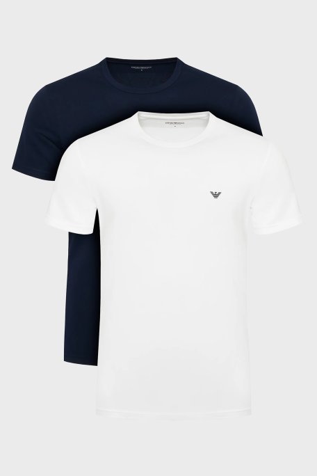 Emporio Armani Pamuklu Logolu Bisiklet Yaka 2 Pack Erkek T Shirt EM000391 AF18881 MB088 LACİVERT BEYAZ - Emporio Armani