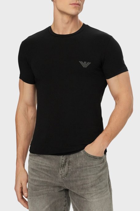 Emporio Armani Pamuklu Logolu Bisiklet Yaka Erkek T Shirt EM000375 AF18890 UC001 SİYAH - Emporio Armani