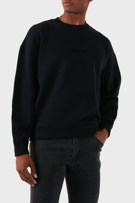 Emporio Armani Pamuklu Logolu Regular Fit Bisiklet Yaka Erkek Sweat 6D1M95 1JTAZ 0999 SİYAH - Emporio Armani