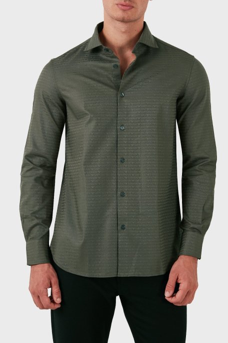 Emporio Armani Pamuklu Logolu Regular Fit Erkek Gömlek 6D1C86 1NIUZ F512 HAKİ - Emporio Armani