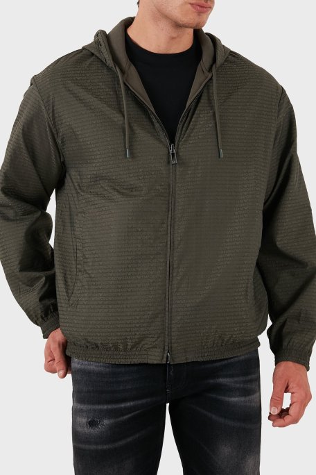 Emporio Armani Pamuklu Logolu Regular Fit Fermuarlı Kapüşonlu Erkek Yağmurluk 6D1MD3 1JHSZ 06K0 HAKİ - Emporio Armani
