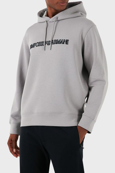 Emporio Armani Pamuklu Logolu Regular Fit Kapüşonlu Erkek Sweat 6D1M94 1JHSZ 0664 GRİ - Emporio Armani
