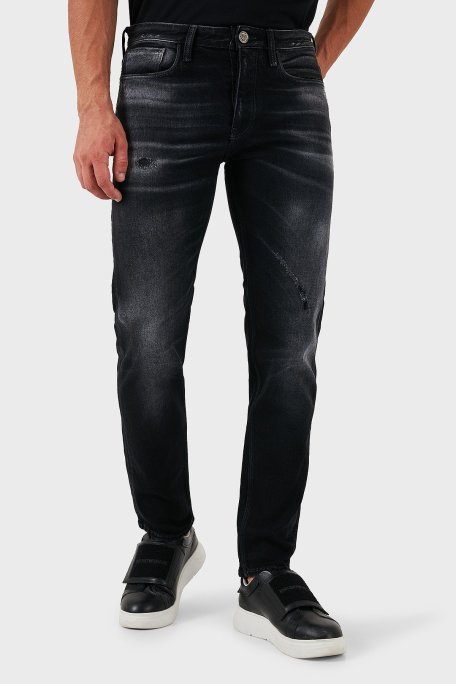 Emporio Armani Pamuklu Logolu Slim Fit Normal Bel Jeans Erkek Kot Pantolon 6D1J75 1D46Z 0006 SİYAH - Emporio Armani