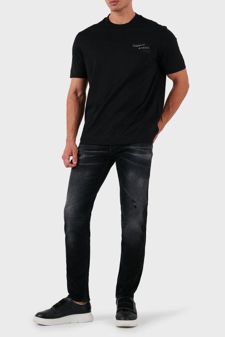Emporio Armani Pamuklu Logolu Slim Fit Normal Bel Jeans Erkek Kot Pantolon 6D1J75 1D46Z 0006 SİYAH - Emporio Armani (1)