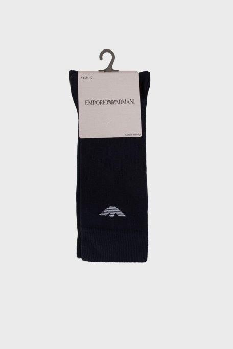 Emporio Armani Pamuklu Logolu Uzun 3 Pack Erkek Çorap EM000554 AF14446 MB082 MAVİ - Emporio Armani