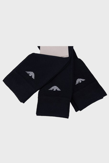 Emporio Armani Pamuklu Logolu Uzun 3 Pack Erkek Çorap EM000554 AF14446 MB082 MAVİ - Emporio Armani (1)